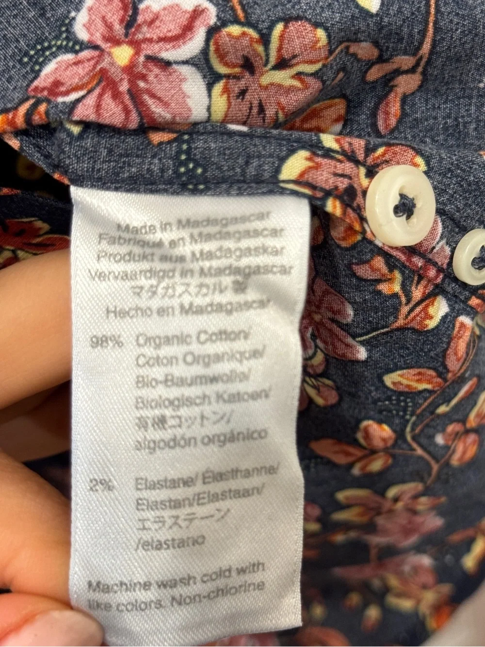 J.Crew Secret Wash Navy Floral Shirt L Slim Fit Organic Cotton Indie Preppy